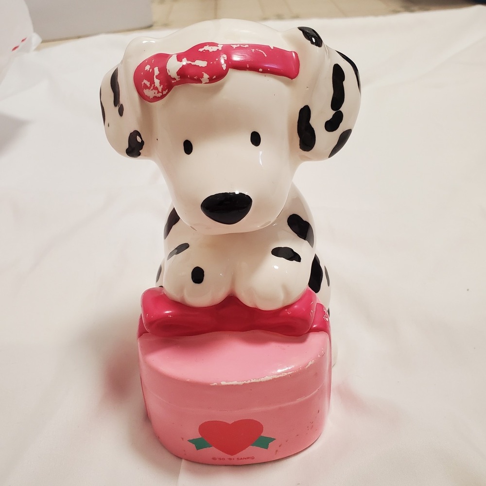 Vintage Sanrio Spottie Dottie Coin Bank Pink Bow Ceramic Japan